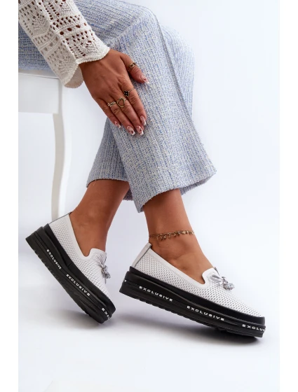 Dámské kozačky z kůže na platformě model 21660118 bílé - S.Barski