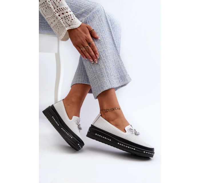 Dámské kozačky z kůže na platformě model 21660118 bílé - S.Barski