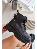 Zateplené kožené botky s masivní podrážkou model 21673861 černé - Goe