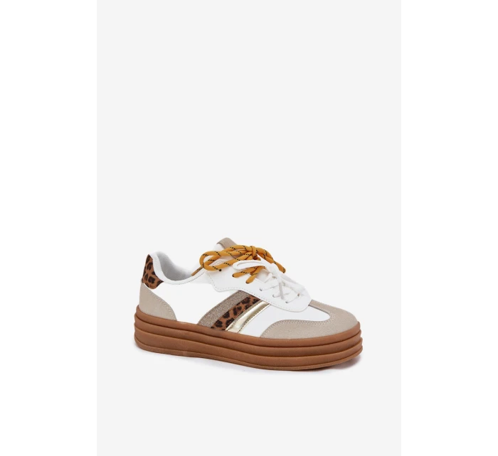 Dámské Tenisky Na Platformě S Dvojitým Šněrováním Leopardí Bílé Niteria Dámské Tenisky Na Platformě S Dvojitým Šněrováním Leopardí Bílé Niteria