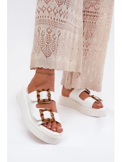 Eko Kožené Sandály Dámské Na Platformě S Přezkami Bílé model 21699634 - Boto