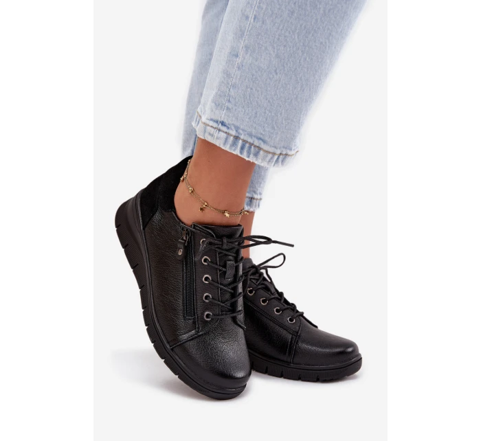 Kožené dámské polobotky na platformě model 21707635 Černé - VINCEZA