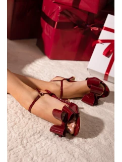 Lakované sandály na podpatku s mašlí Bordó Noliva