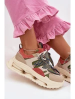 Kožené dámské tenisky na platformě model 22031852 Béžové - D&A