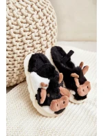 Dětské Chlupaté Pantofle S Motivem Krávy Černé Tamorrin