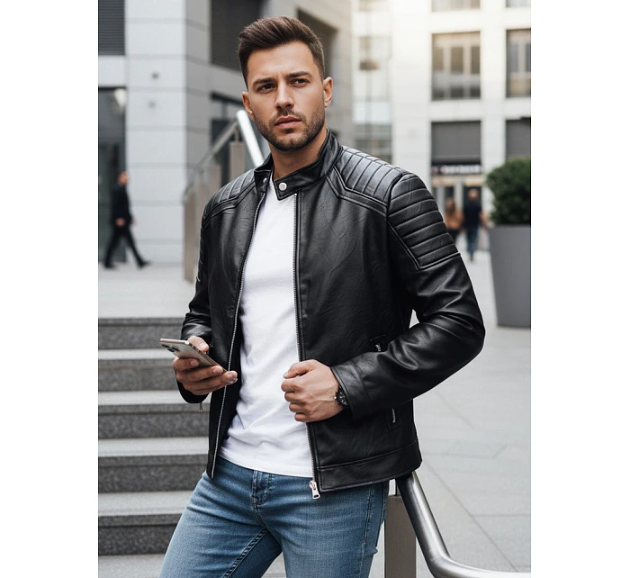 Pánská přechodná kožená bunda černá FashionStreet TX4732