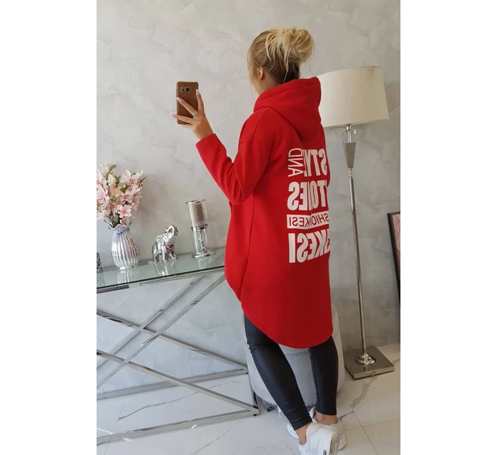 Zateplená mikina s dlouhými zády a kapucí červená
