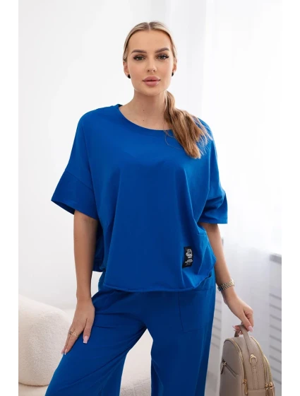 Bavlněný komplet halenka + kalhoty chrpově modrá Bavlněný komplet halenka + kalhoty chrpově modrá