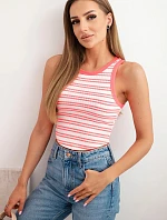 Dámská bavlněná proužkovaná bezrukávová blůza růžový neon