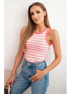 Dámská bavlněná proužkovaná model 21866416 blůza růžový neon - K-Fashion