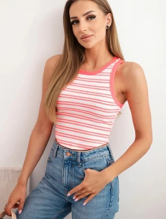 Dámská bavlněná proužkovaná model 21866416 blůza růžový neon - K-Fashion
