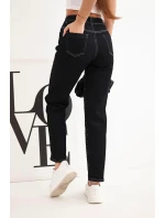 Dámské džíny s vysokým pasem a ozdobami černé