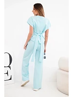 Dámský komplet z materiálu s krátkým rukávem a kalhotami se širokou nohavicí model 22048839 - K-Fashion
