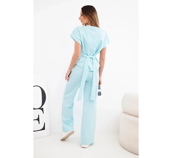 Dámský komplet z materiálu s krátkým rukávem a kalhotami se širokou nohavicí model 22048839 - K-Fashion