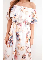 Dámské viskózové šaty model 22148024 střihu s květy béžová - K-Fashion