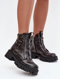 Kožené lakované dámské boty s ozdobou zateplené Artiker 57C2081 grafitové