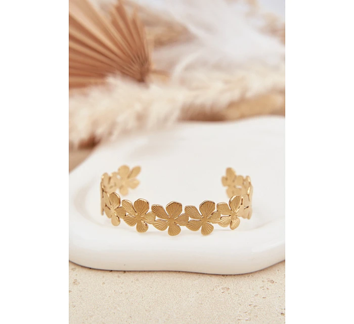 Dámský náramek ze nerezové oceli s květinami zlatá