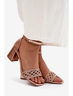 Dámské sandály na podpatku s pleteným vzorem šampaňské Felena