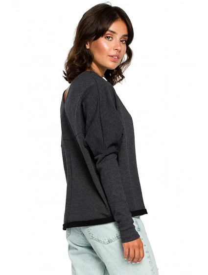 model 18001898 Oversized top s výstřihem do V na zádech grafitový - BeWear