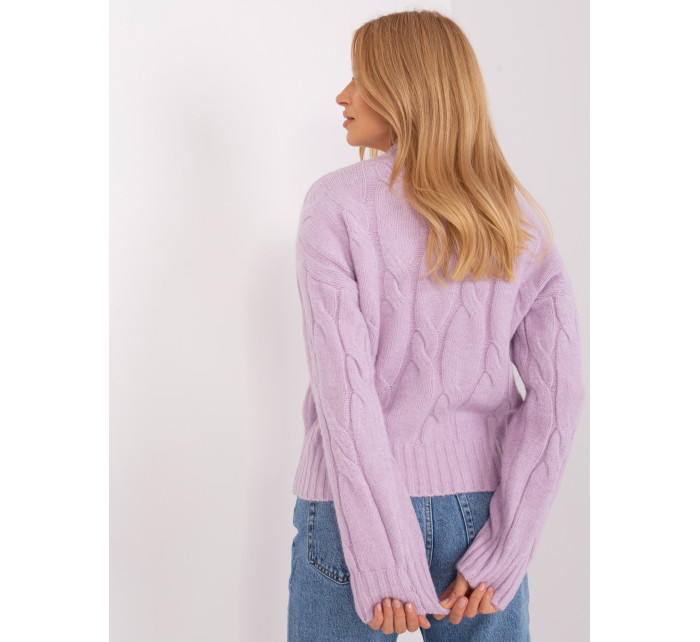 Světle fialový kabelový pletený svetr s dlouhými rukávy
