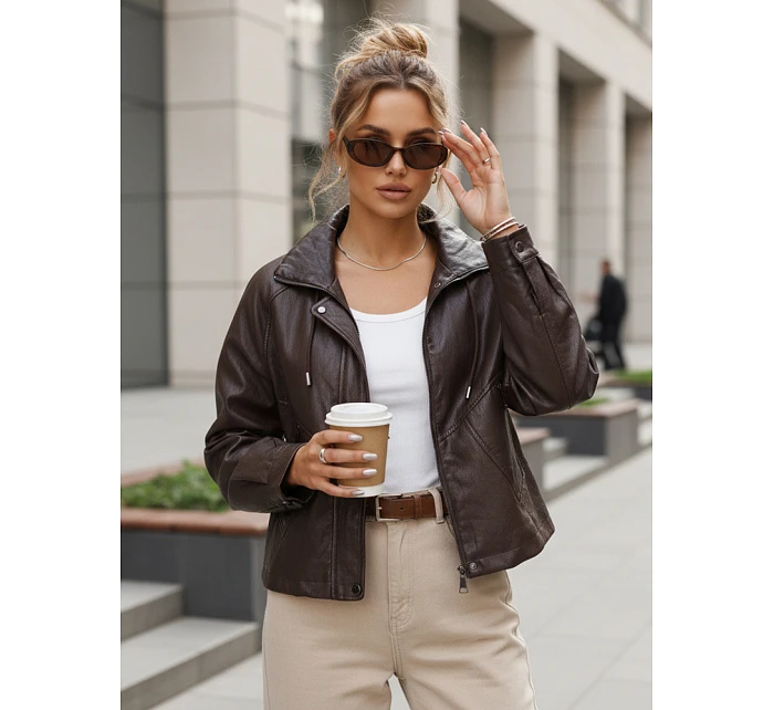 Kurtka damska skórzana oversize brązowa model 22084536 - FashionStreet