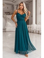 tylová maxi šaty na ramínka s výstřihem do V – zelené model 22287232 - numoco basic