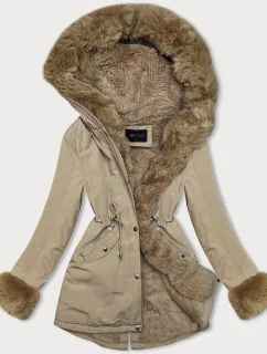Světle béžová krátká zimní bunda parka s kožešinovou podšívkou model 21247285 - J.STYLE
