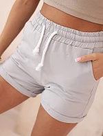 Dámské bavlněné kraťasy s gumou a šňůrkou v pase šedé