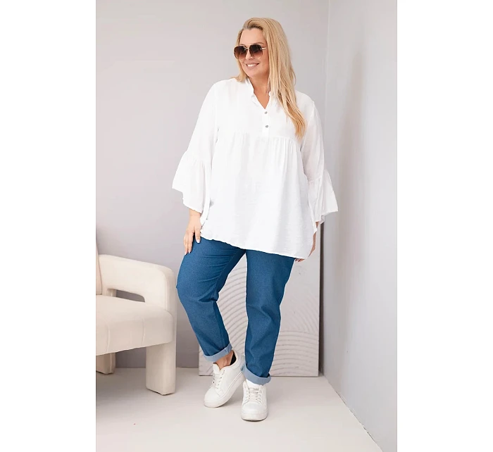 Dámská viskózová halenka Plus Size s model 22043156 rukávem a výstřihem do V bílá - K-Fashion