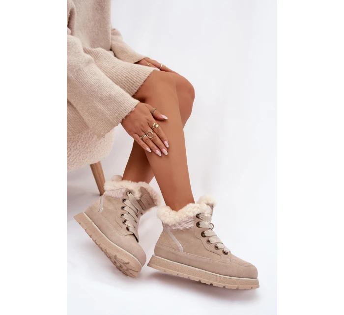 Semišové sněhule dámské na platformě s kožíškem Big Star SS274371 béžové