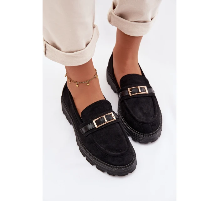 Dámské mokasíny se zlatým přezkou Černé Mirelva