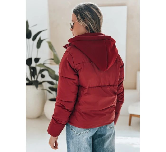 Dámská krátká zimní bunda GLAMVO s kapucí vínová FashionStreet TY4949