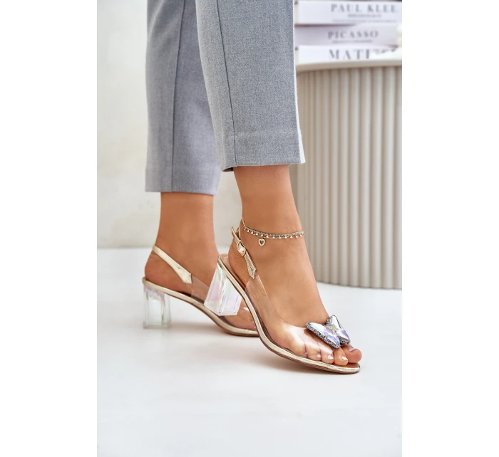 Průhledné Sandály S Motýlem Na Podpatku D&A MR42-326 Zlaté Průhledné Sandály S Motýlem Na Podpatku D&A MR42-326 Zlaté