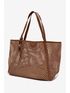 Pletená Shopper Kabelka S Připínákem Velká Světle Hnědá Mella