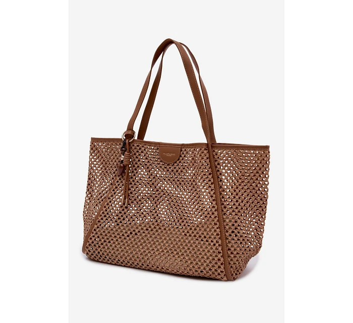 Pletená Shopper Kabelka S Připínákem Velká Světle Hnědá Mella