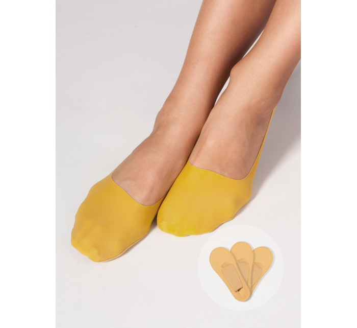 Yoclub Dámské nízké ponožky s laserovým střihem, 3 balení SKB-0060K-5100 Mustard