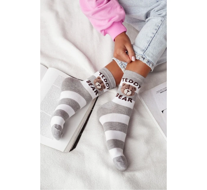 Dámské ponožky s proužky Teddy Bear – šedé Dámské ponožky s proužky Teddy Bear – šedé