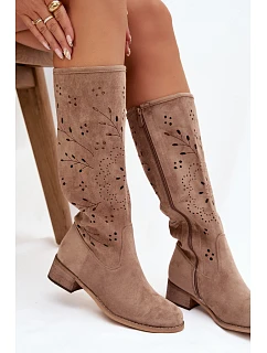 Ažurové kozačky na klínu NS596P béžové - Seastar