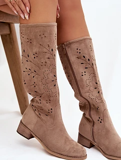 Ažurové kozačky na klínu NS596P béžové - Seastar