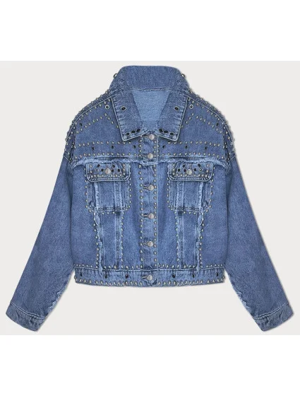 Světle modrá dámská džínová bunda s ozdobnými kamínky (A1700)