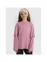 Dívčí tričko oversize s potiskem a dlouhým rukávem 4F 4FJRAW25TLONF543-54S