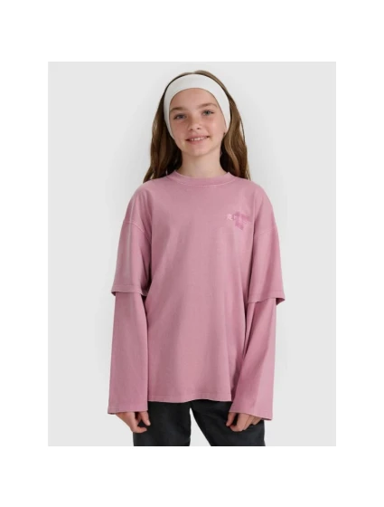 Dívčí tričko oversize s potiskem a dlouhým rukávem 4F 4FJRAW25TLONF543-54S