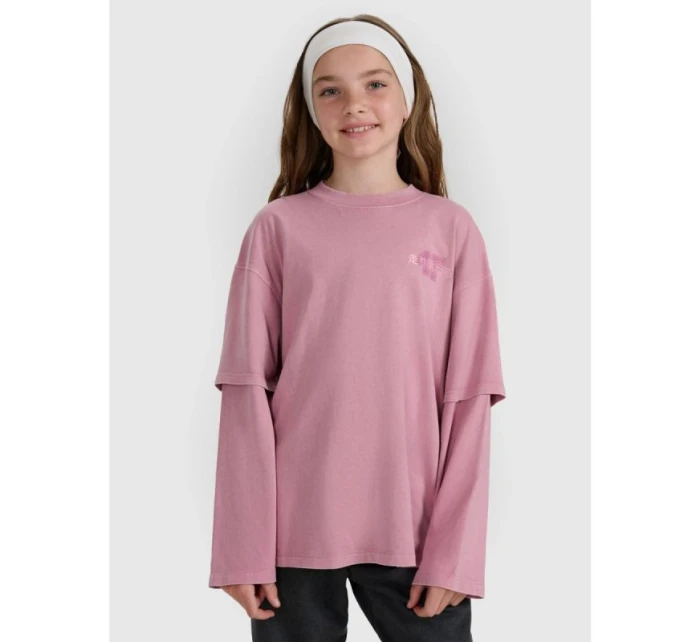 Dívčí tričko oversize s potiskem a dlouhým rukávem 4F 4FJRAW25TLONF543-54S