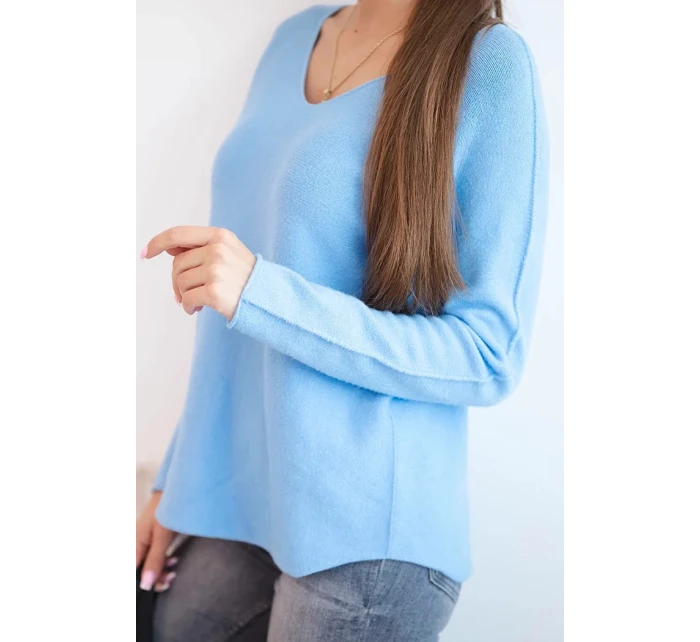 Dámský svetr z viskózy s výstřihem do V modrý