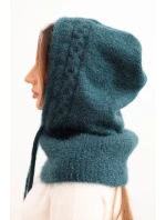 Dámská čepice s kapucí, šněrováním a copánkovým vzorem mořská