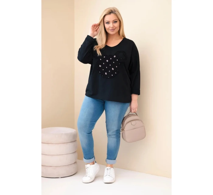 Dámská bavlněná blůza Plus Size s výstřihem do V černá