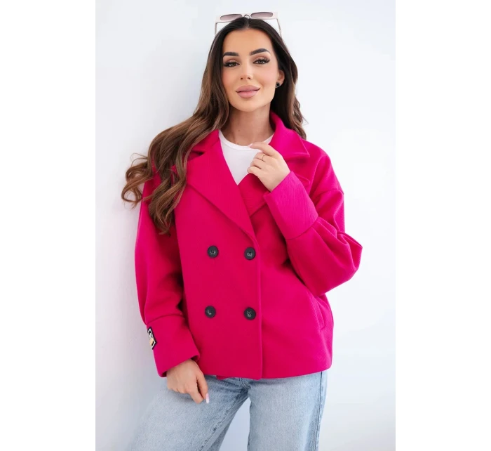 Dámská krátká dvouřadová bunda s límcem fuchsiová