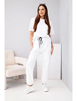 Dámská bavlněná souprava halenka s krátkým rukávem a teplákové kalhoty bílý