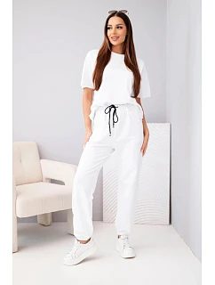 Dámská bavlněná souprava halenka s krátkým rukávem a teplákové kalhoty bílý