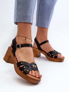 Dámské sandály na podpatku z eko kůže černé model 21658003 - EVENTO